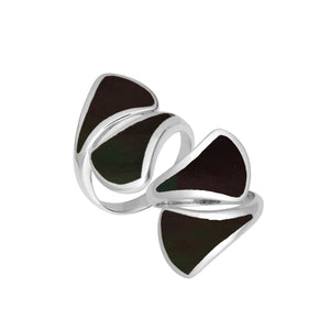 Sterling Silver Modern Open Shape Statement Ring With Black Shell
