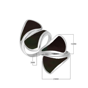 Sterling Silver Modern Open Shape Statement Ring With Black Shell
