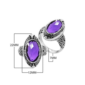 Sterling Silver Oval Shape Balinese Statement Ring With Amethyst Quartz
