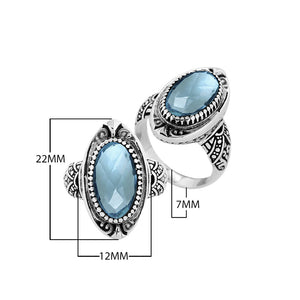 Sterling Silver Oval Shape Balinese Statement Ring With Blue Topaz Quartz
