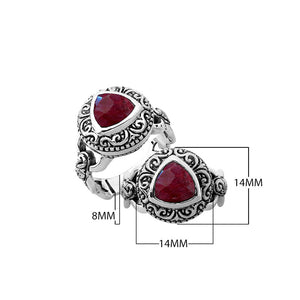 Sterling silver Balinese design ring with triangle shape Ruby stone