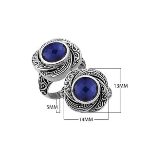 Sterling silver Balinese design ring with round shape Sapphire stone