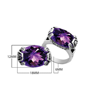Sterling silver Balinese design ring with oval shape Amethyst Quartz stone