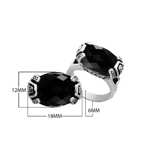 Sterling silver Balinese design ring with oval shape Black Onyx stone