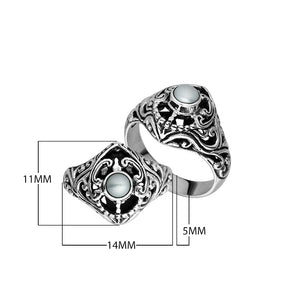 Sterling Silver Balinese Design Ring With Round Fresh Water Pearl