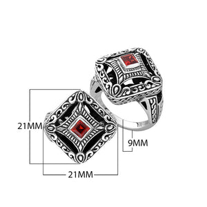 Sterling silver cushion shape ring with Garnet Quartz in Balinese design