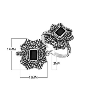 Sterling Silver Black Onyx Ring In Traditional Balinese Designer Pattern