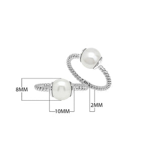 Sterling Silver Twisted Band Ring With Pearl Ends And Polished Finish