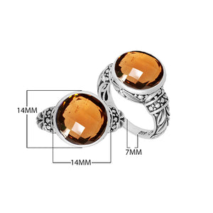 Sterling Silver Round Citrine Quartz Ring With Filigree Detailing And Polished Finish