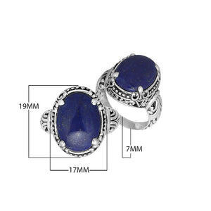 Sterling Silver Oval Shape Lapis Lazuli Ring With Balinese Engraved Band