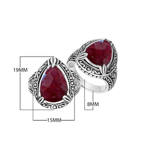 Sterling Silver Ruby Quartz Ring With Balinese Engraved Band
