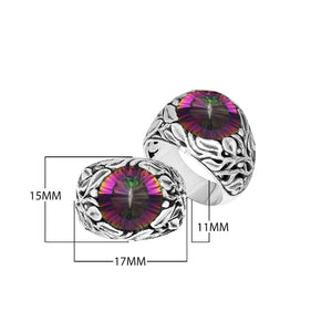 Sterling Silver Leaf Pattern Ring With Mystic Quartz