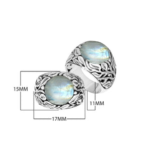 Sterling Silver Leaf Pattern Ring With Rainbow Moonstone