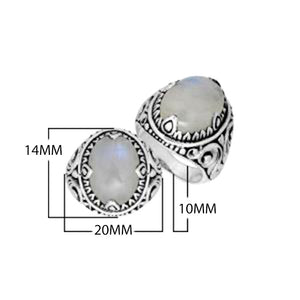 Rainbow Moonstone Oval Sterling Silver Balinese Ring Handcrafted In Indonesia