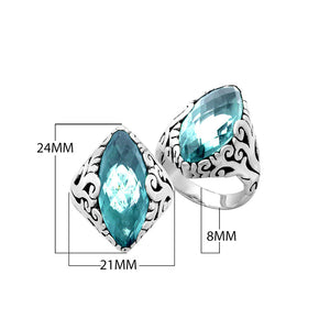 Sterling Silver Blue Topaz Quartz Marquise Balinese Ring Handcrafted In Indonesia