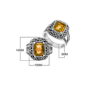 Handmade Sterling Silver Citrine Quartz Ring With Ornate Balinese Carvings