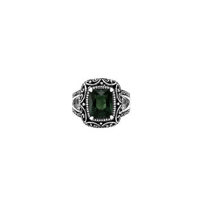 Sterling silver Green Quartz cushion cut statement ring with handcrafted Balinese detailing