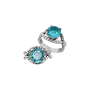 Sterling Silver Blue Topaz Quartz Rope Design Heritage Ring With Balinese Craft Detailing.