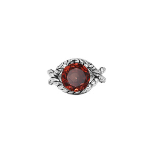 Sterling Silver Garnet Quartz Rope Design Heritage Ring With Balinese Craft Detailing.