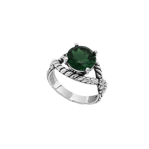 Sterling silver Green Quartz round statement ring with handcrafted rope detailing
