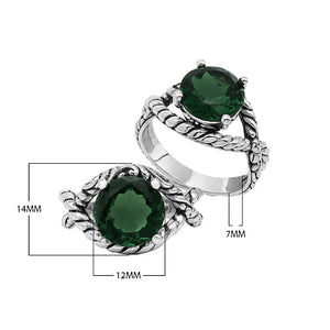 Sterling silver Green Quartz round statement ring with handcrafted rope detailing