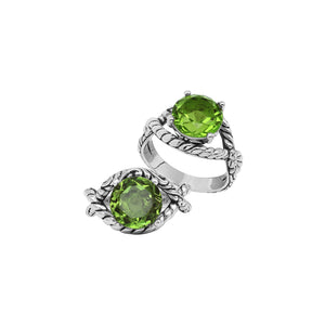 Sterling Silver Peridot Quartz Rope Design Heritage Ring With Balinese Craft Detailing.