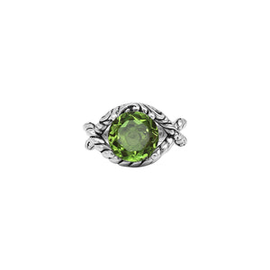Sterling Silver Peridot Quartz Rope Design Heritage Ring With Balinese Craft Detailing.