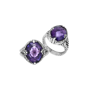 Sterling Silver Amethyst Quartz Oval Rope Design Heritage Ring With Balinese Craft Detailing.
