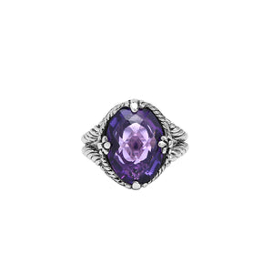 Sterling Silver Amethyst Quartz Oval Rope Design Heritage Ring With Balinese Craft Detailing.