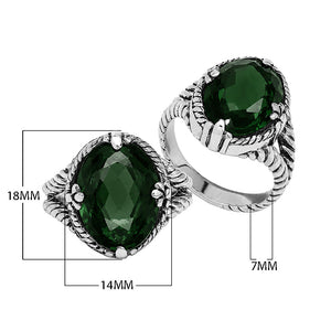 Sterling silver Green Quartz oval-cut statement ring with handcrafted rope detailing