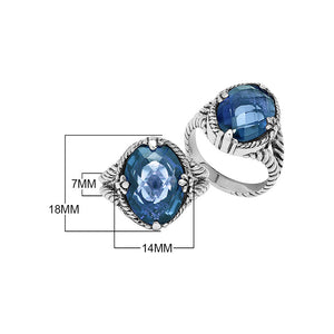 Sterling Silver London Blue Topaz Quartz Oval Rope Design Heritage Ring With Balinese Craft Detailing.
