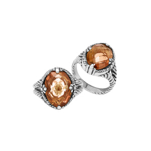 Sterling Silver Morganite Quartz Oval Rope Design Heritage Ring With Balinese Craft Detailing.