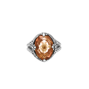 Sterling Silver Morganite Quartz Oval Rope Design Heritage Ring With Balinese Craft Detailing.