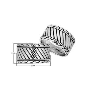 Sterling Silver handcrafted diagonal stripe band ring wholesale from Bali, Indonesia with oxidized finish