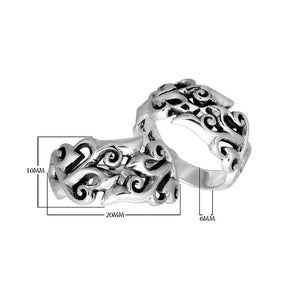Sterling Silver handcrafted swirl pattern ring wholesale from Bali, Indonesia with oxidized scrollwork design