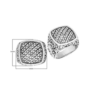 Sterling Silver handcrafted square pattern designer ring wholesale from Bali, Indonesia with woven texture and scroll details
