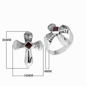 Sterling Silver handcrafted ring with Garnet gemstone wholesale from Bali, Indonesia in cross design