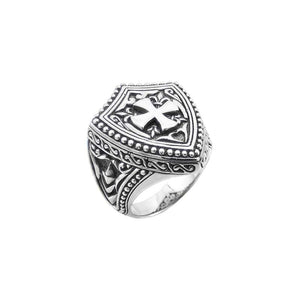 Wholesale Silver Overlay Over Copper Shield Cross Warrior Ring With Medieval Carvings.