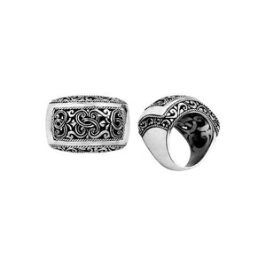 Wholesale Silver Overlay Over Copper Wide Carved Scrollwork Balinese Ring.