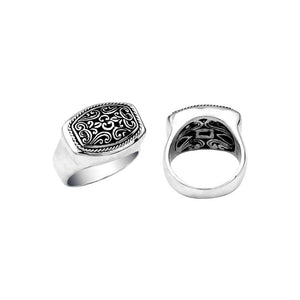 Wholesale Silver Overlay Over Copper Rectangular Carved Balinese Signet Ring.