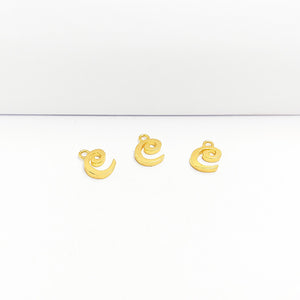 18K Gold Overlay Over Copper script letter C charm with top loop, handcrafted jewelry component made in India