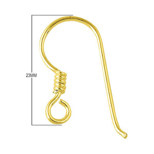 18K Gold Overlay Coil Hook Earwire For Jewelry Making With Polished Finish Handcrafted In India