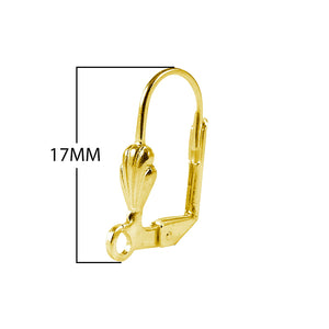 18K Gold Overlay Leverback Earwire With Shell Design For Jewelry Making Handcrafted In India