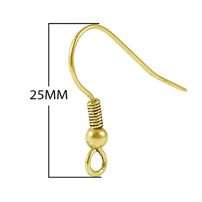 18K Gold Overlay Hook Earwire With Coil And Ball For Jewelry Making Handcrafted In India