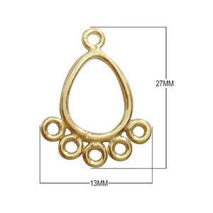 Bulk 18K Gold Overlay Over copper teardrop chandelier earring finding with five loops for professional jewelry manufacturing, handcrafted in India.