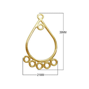 Bulk 18K Gold Overlay Over copper teardrop chandelier earring finding with multiple loops for professional jewelry manufacturing, handcrafted in India.