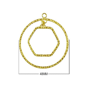 18K Gold Overlay Circle And Hexagon Connector With Textured Finish Handcrafted In India