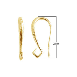 18K Gold Overlay Curved Hook Earwire Component Handcrafted In India With Polished Golden Finish
