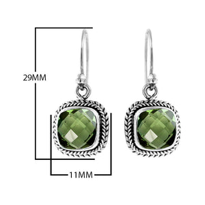 Sterling Silver Green Amethyst Quartz Cushion Earrings With Rope Border And Earwire Lock For Wholesale Buyers
