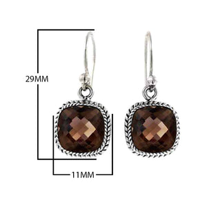 Sterling Silver Smoky Topaz Quartz Faceted Cushion Rope Frame Earrings